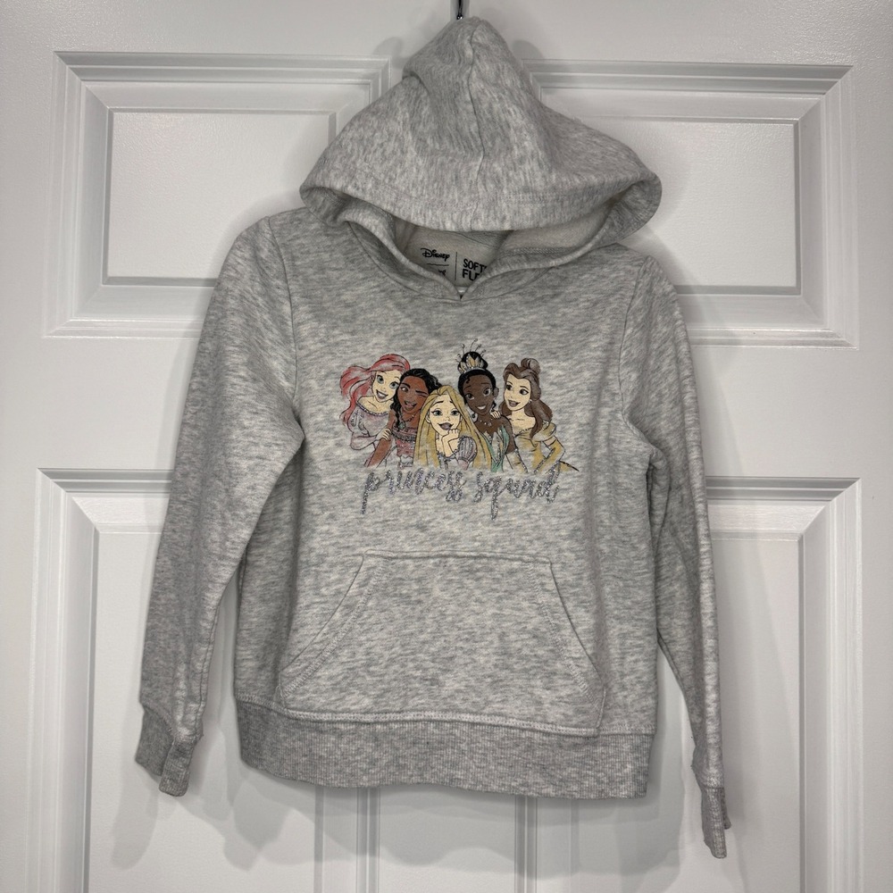 Disney Princess Squad Hoodie Gray Fleece Pullover Kids Size 4